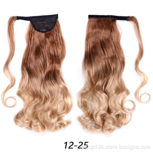 Wholesale Cheap price Wrap Around Long Straight Ombre Pony Tail Hair Extension Synthetic Fiber